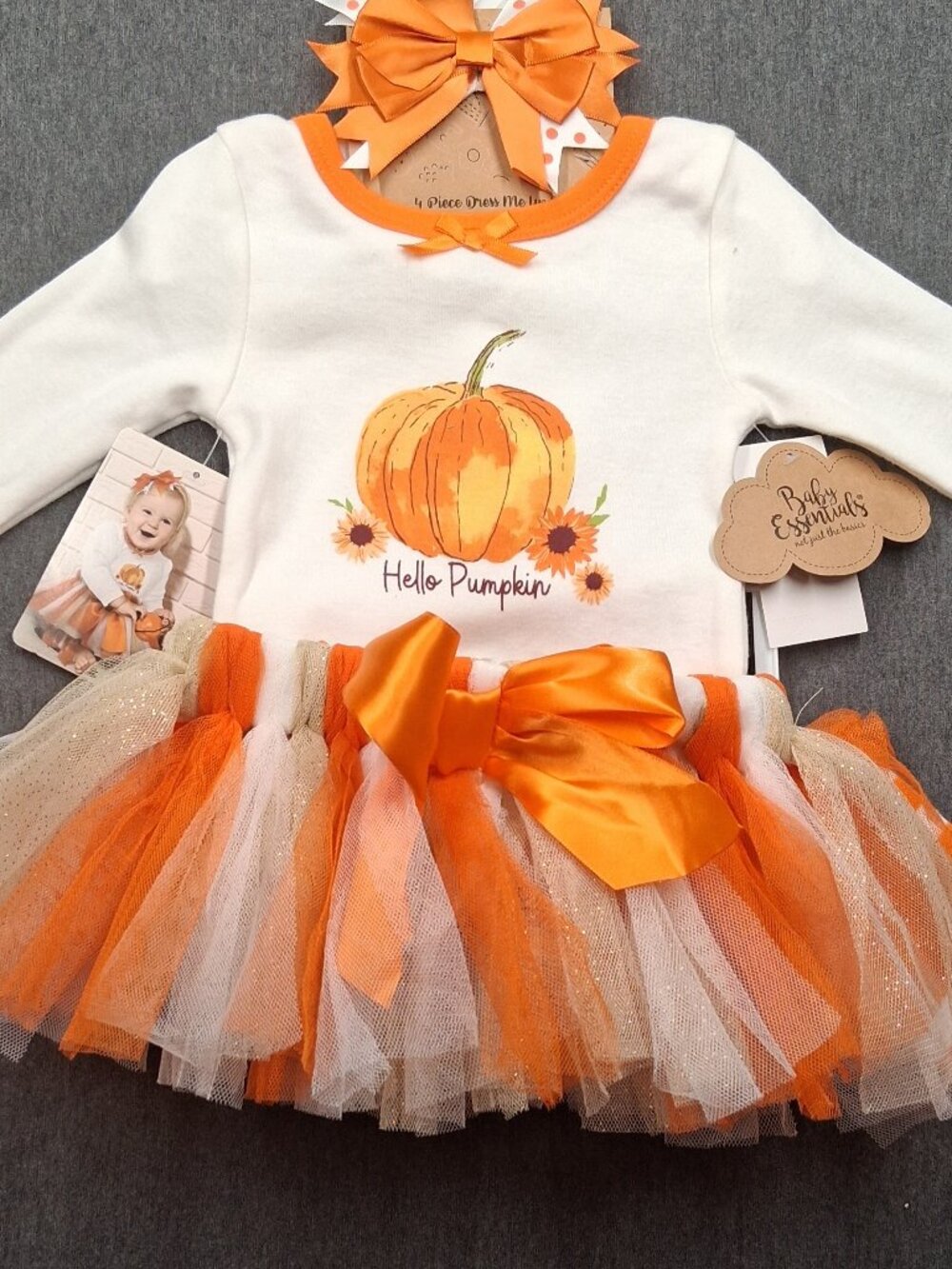 Infant girls fall 4 piece set, Baby Essentials, size 6m orange and white